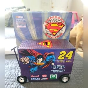 Vintage 1999 Superman Jeff Gordon pit wagon bank, # 24 Dupont nascar 1:16 scale